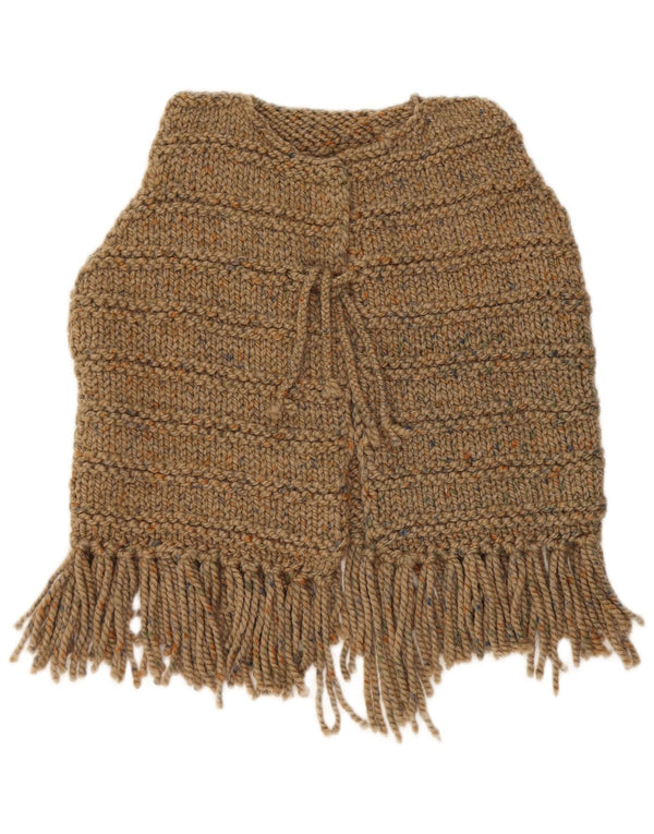 vintage Femmes Crop Sans Manches Cardigan Pull UK 14 Grand Brun