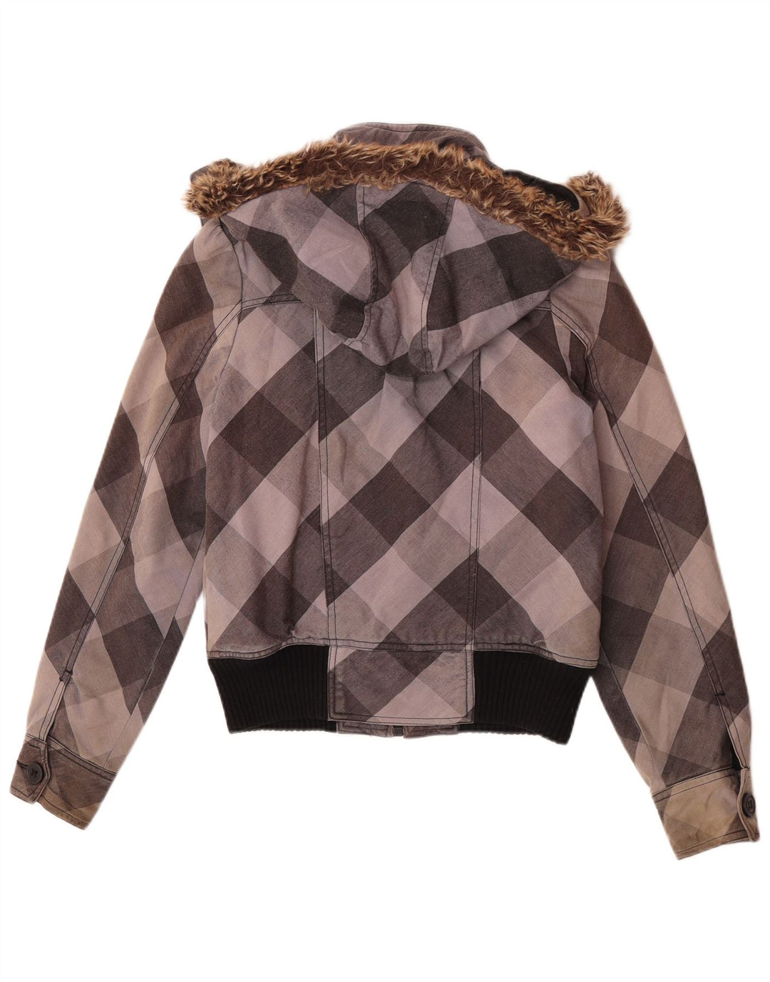 Roxy Veste bomber à capuche pour femme UK 10 Petit gris à carreaux en coton