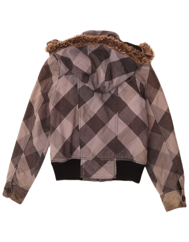 Roxy Veste bomber à capuche pour femme UK 10 Petit gris à carreaux en coton