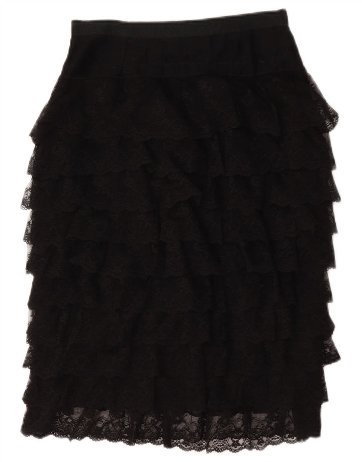 vintage Femmes Voir à travers la jupe à plusieurs niveaux W28 Noir Moyen