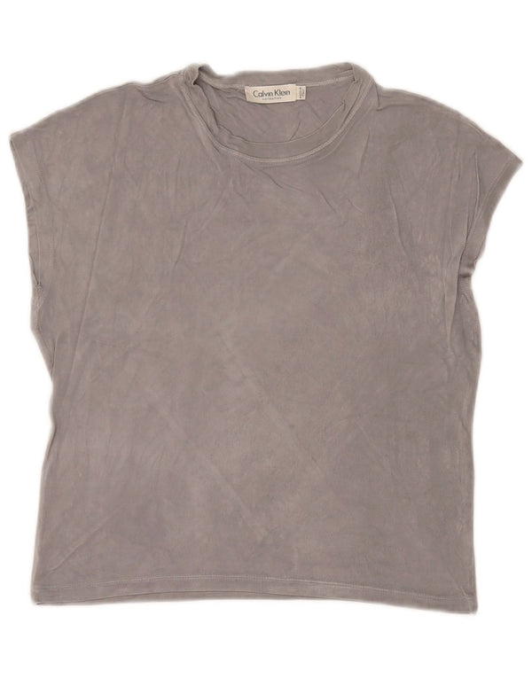 Calvin Klein T-shirt court pour femme UK 14 Gris moyen Rayonne