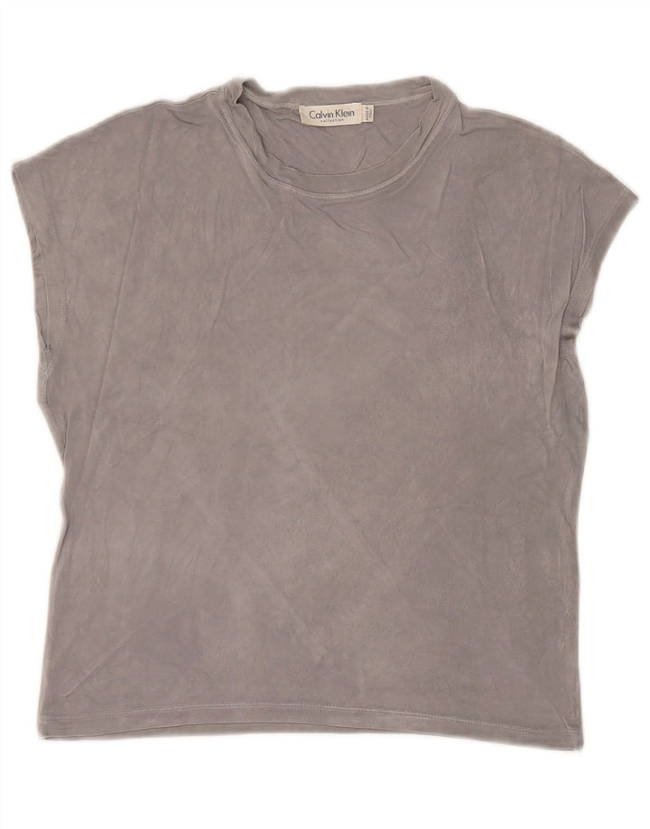 Calvin Klein T-shirt court pour femme UK 14 Gris moyen Rayonne
