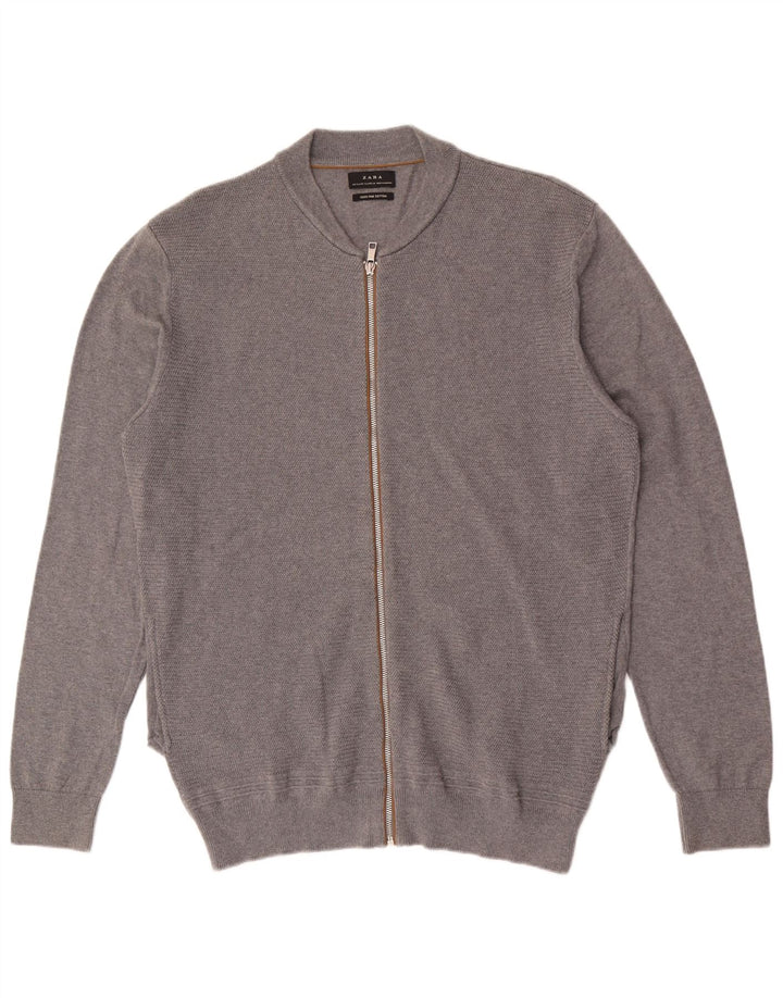 Zara Homme Cardigan Pull XL Gris Coton