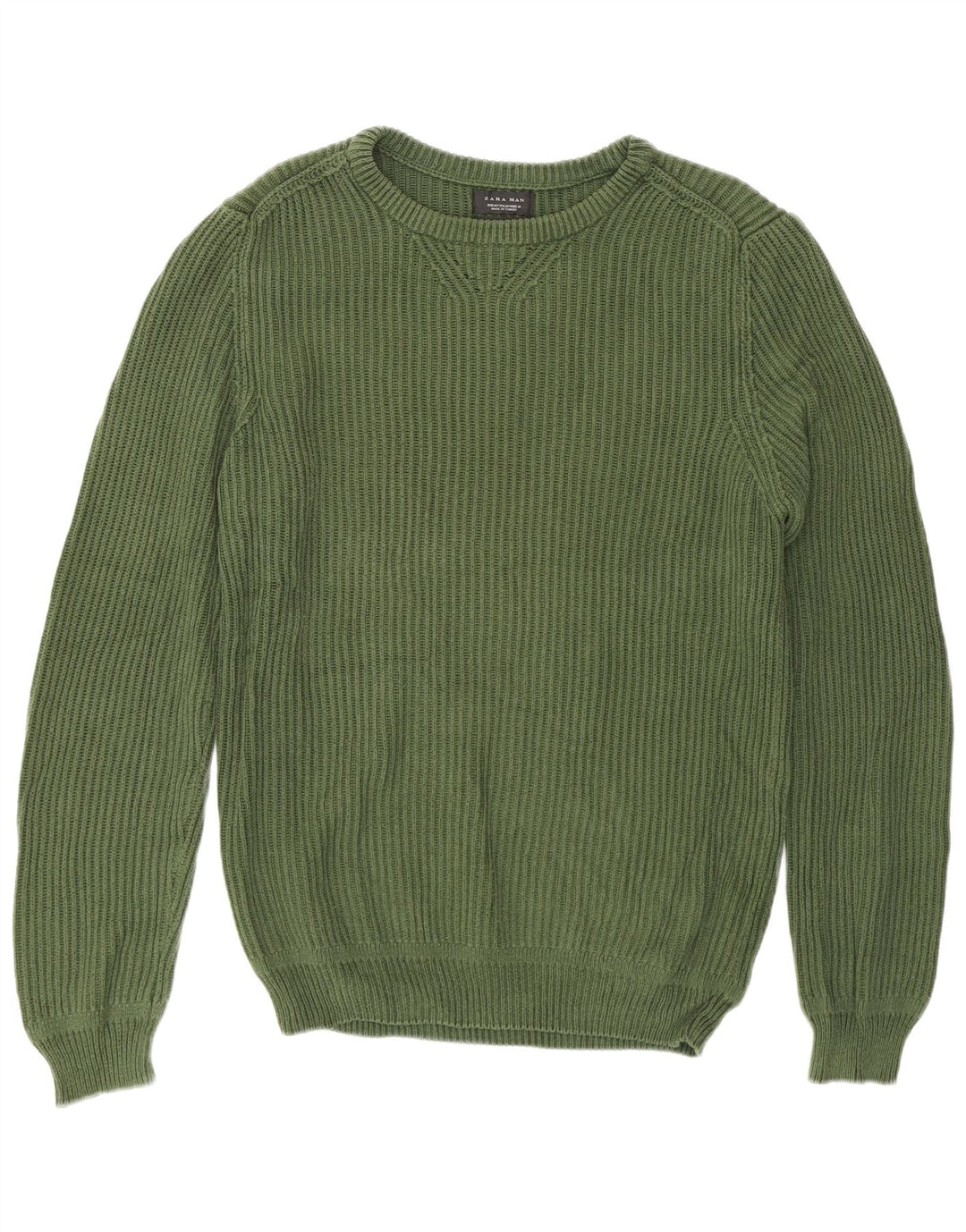 Zara Pull Col Rond Homme Vert Moyen Coton