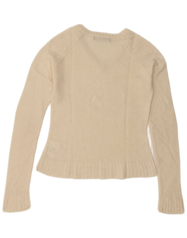 Zara Pull col V pour femme UK 12 Medium Off White Acrylique