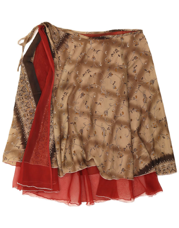 jupe portefeuille femme vintage W38 2XL Marron Floral