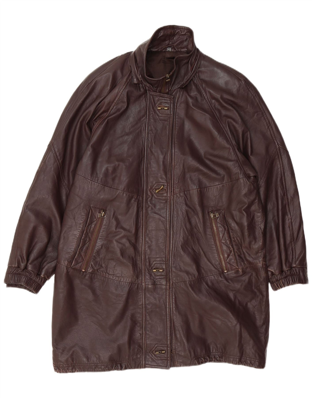 VINTAGE Manteau en cuir surdimensionné femme EU 40 Cuir brun moyen