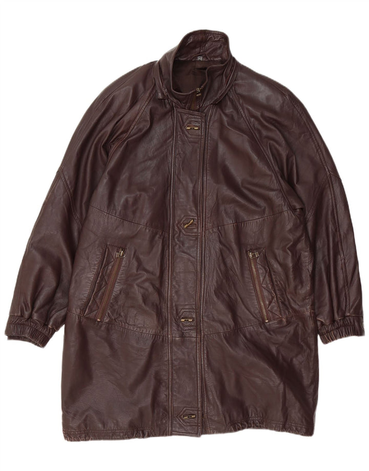 VINTAGE Manteau en cuir surdimensionné femme EU 40 Cuir brun moyen