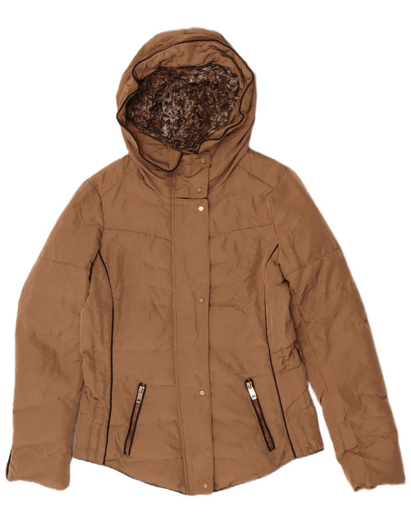 Zara Veste matelassée à capuche pour femme UK 14 Polyester beige moyen