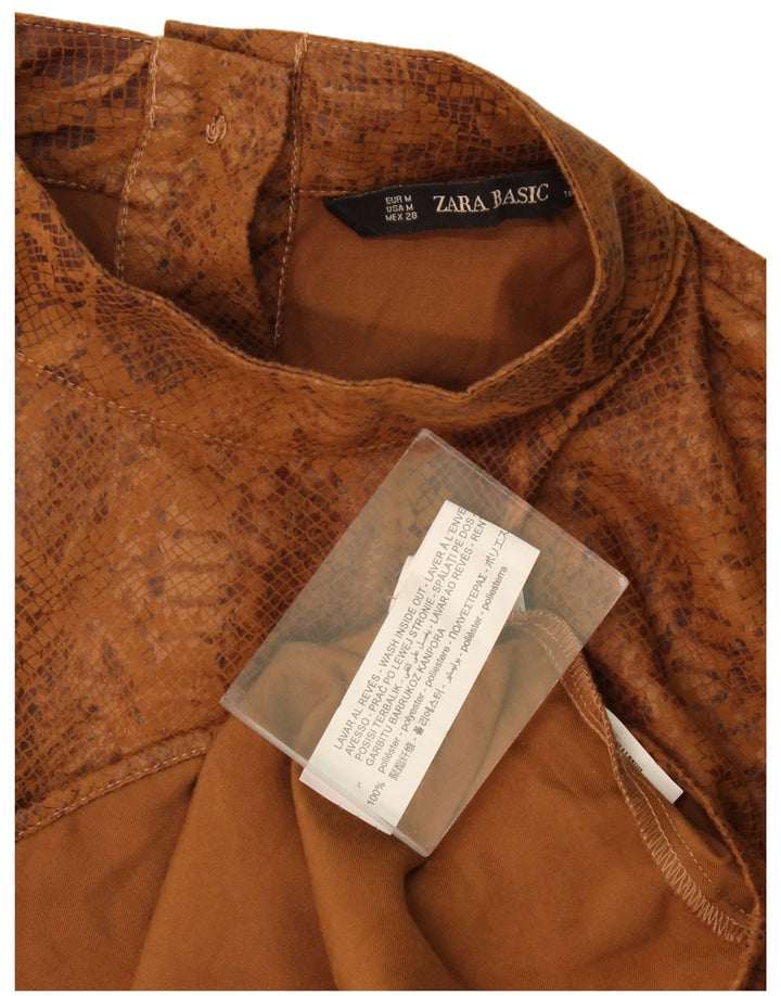 Zara Femme Chemisier Top UK 14 Polyester Imprimé Animal Marron Moyen