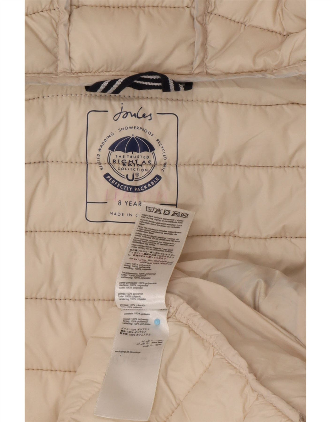 JOULES Veste matelassée à capuche pour fille 7-8 ans Blanc cassé Colourblock