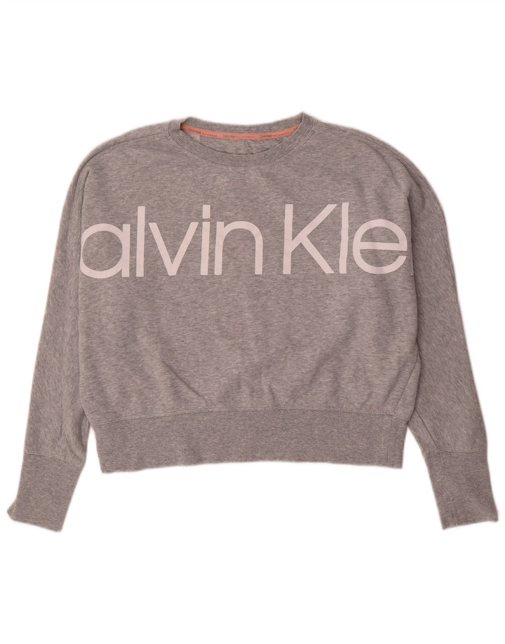 CALVIN KLEIN Womens Oversized Crop Sweatshirt Jumper UK 14 Medium Grey
