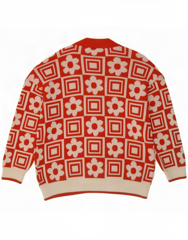 Zara Cardigan surdimensionné pour femme UK 16 Grand acrylique floral rouge