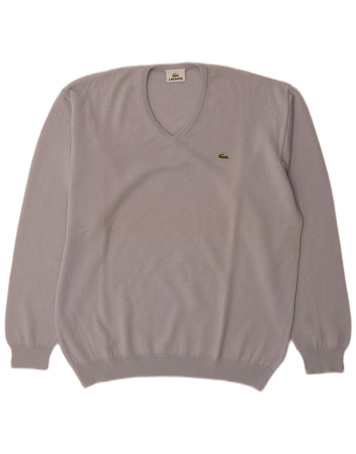 Lacoste Pull col V pour homme Taille 5 Grande laine vierge bleue