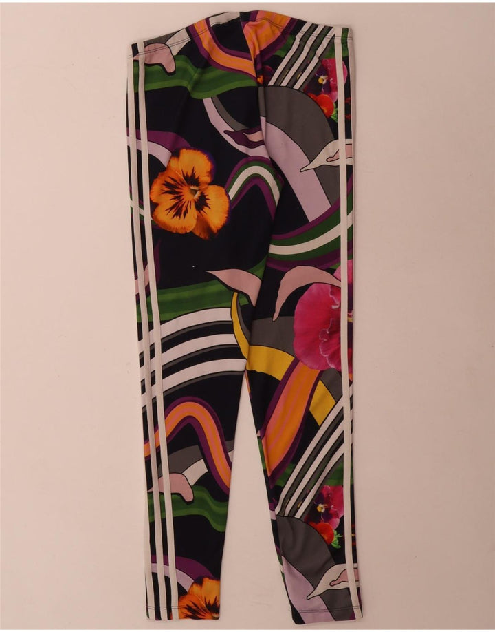 Adidas Leggings Femme UK 10 Petit Polyester Floral Multicolore
