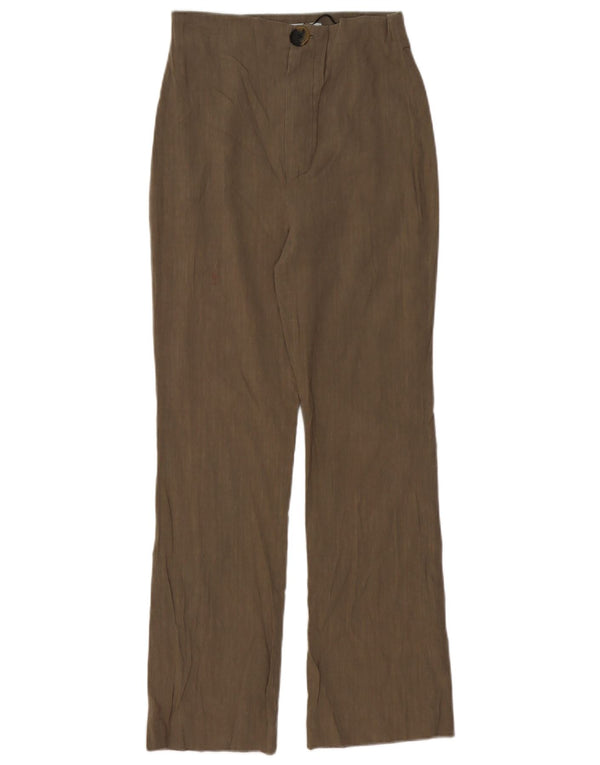 Zara Pantalon Chino Droit Taille Haute Femme Petit W26 L27 Lin Marron