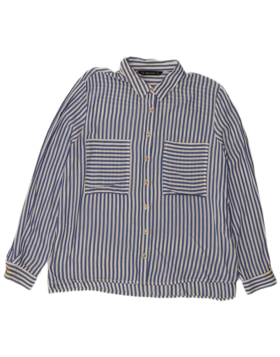 Zara Chemise Femme UK 14 Viscose À Fines Rayures Bleu Moyen