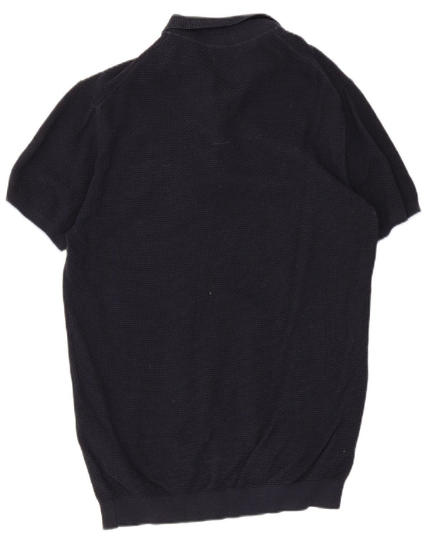 Massimo Dutti Mens Polo Shirt Large Navy Blue Cotton