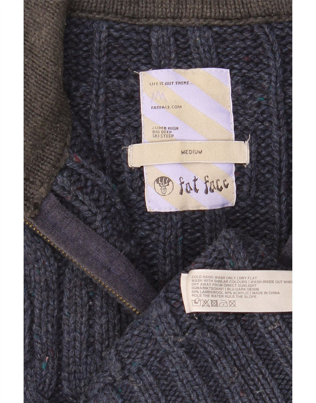 Fat Face Pull Col Zippé Homme Bleu Marine Moyen Laine d'Agneau