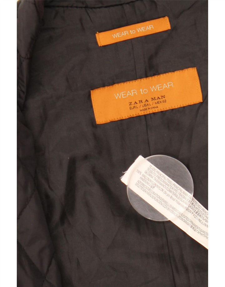 ZARA Gilet matelassé pour homme UK 40 Large Noir Nylon