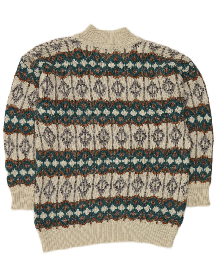 VINTAGE Pull col roulé pour homme Blanc moyen Fair Isle
