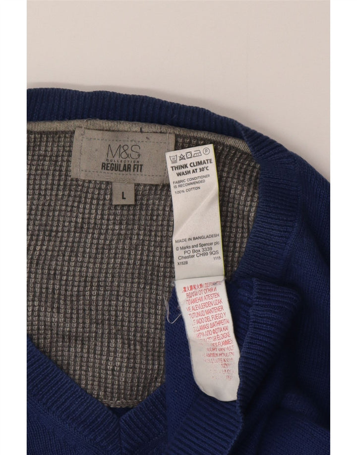Marks & Spencer Pull coupe classique à col en V pour homme, grand bleu, coton