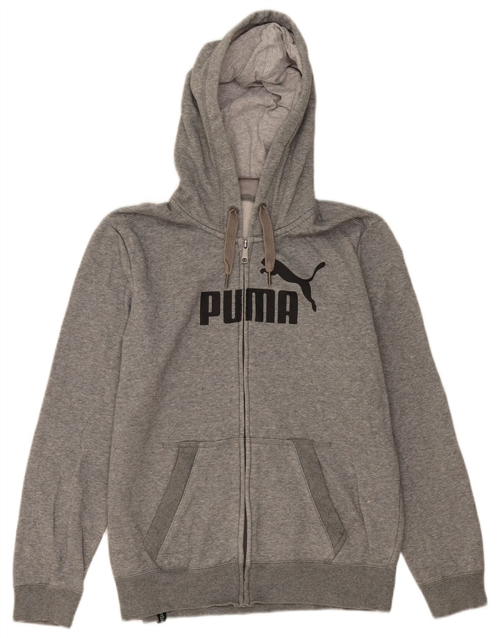 PUMA Mens Graphic Zip Hoodie Sweater Small Grey Cotton