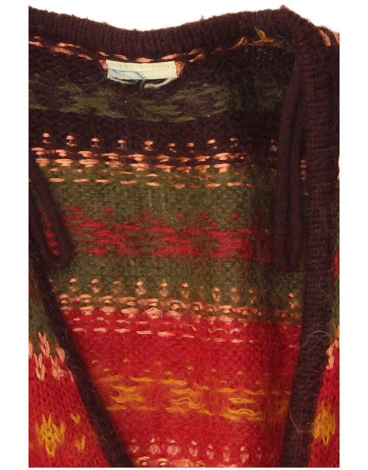 VINTAGE Pull Cardigan Femme UK 14 Grand Rayé Multicolore