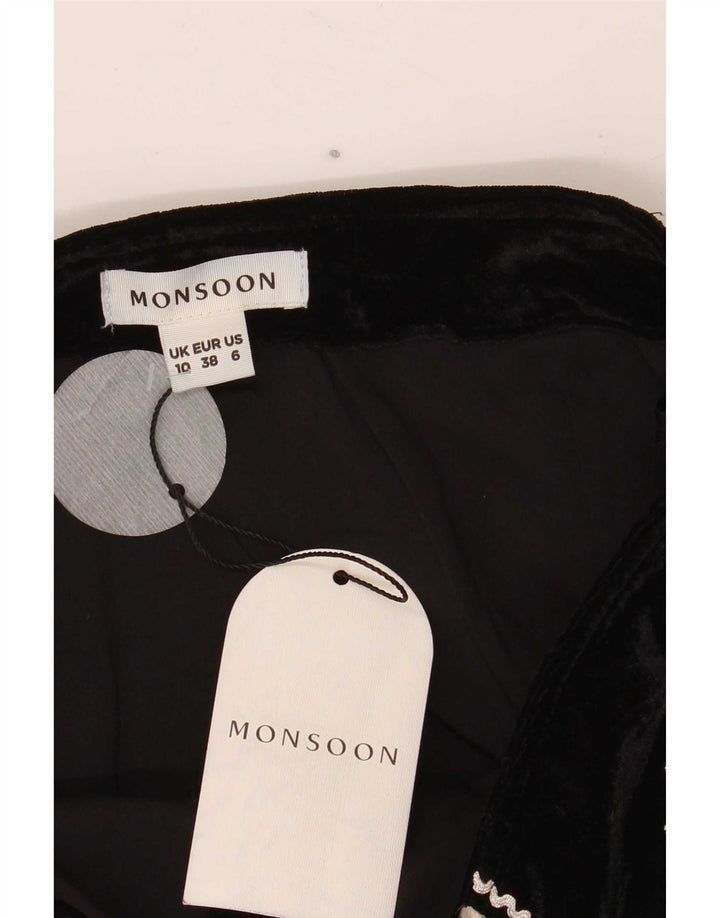 Monsoon Mini-jupe femme UK 10 Small W27 Noir Floral Polyester