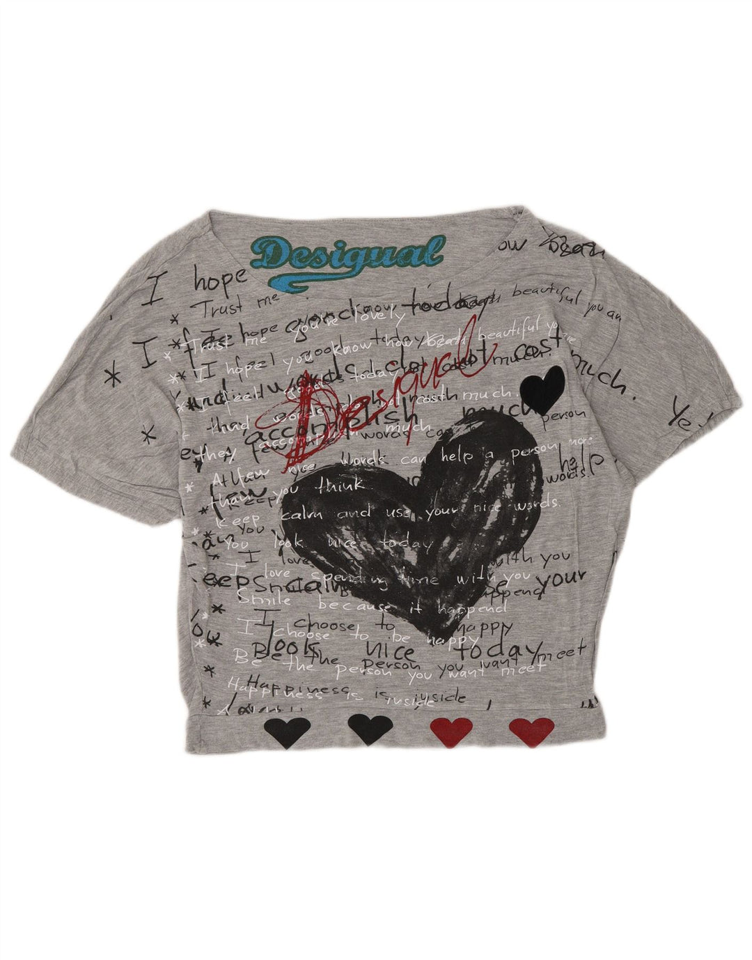 Desigual T-shirt graphique pour femme UK 14 Gris moyen