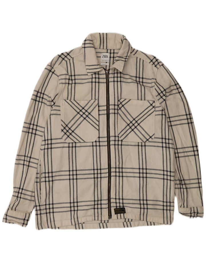Zara Homme Surchemise Coupe décontractée Chemise en flanelle Grand carreaux blancs en coton