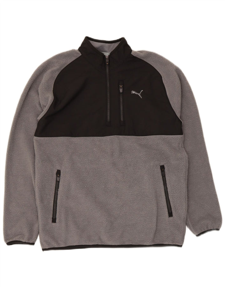 Puma Pull Polaire Zip Neck Homme Gris Moyen Colorblock Polyester
