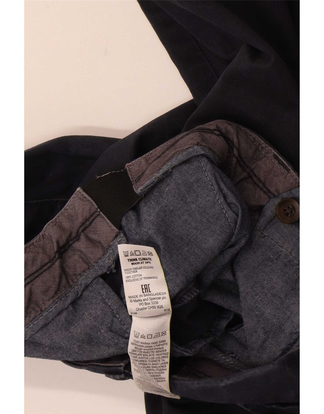 Marks & Spencer Short Chino Homme W34 Large Bleu Marine Coton