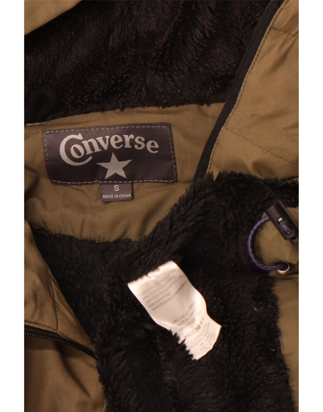 CONVERSE Veste coupe-vent à capuche pour homme UK 36 Petit coton kaki