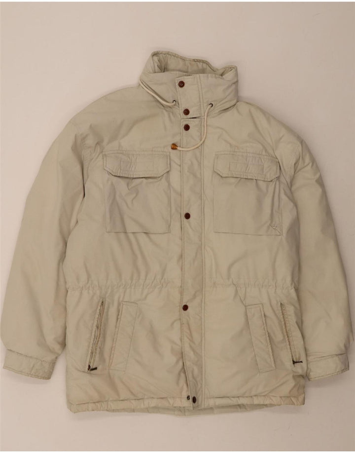 VINTAGE Mens Loose Fit Padded Jacket UK 38 Medium Off White Polyester Vintage Vintage and Second-Hand Vintage from Messina Hembry 