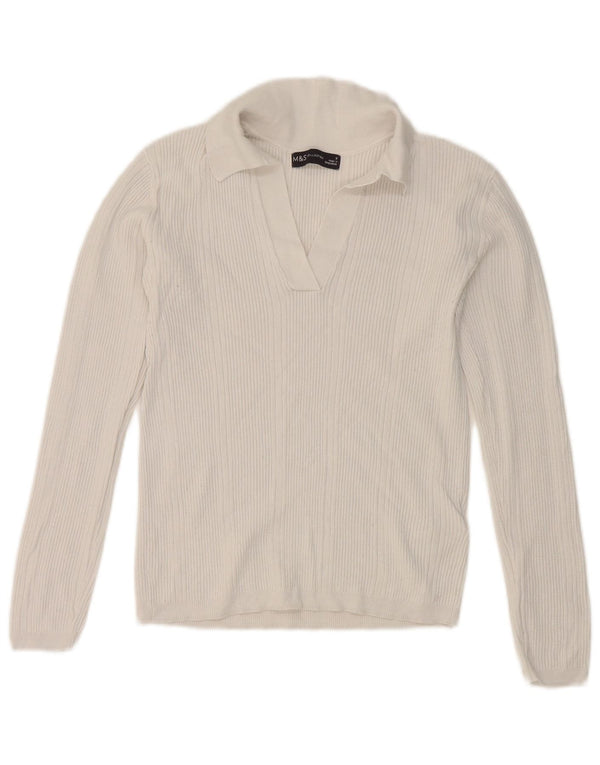 Marks & Spencer Polo court à manches longues pour femme UK 8 Small Blanc