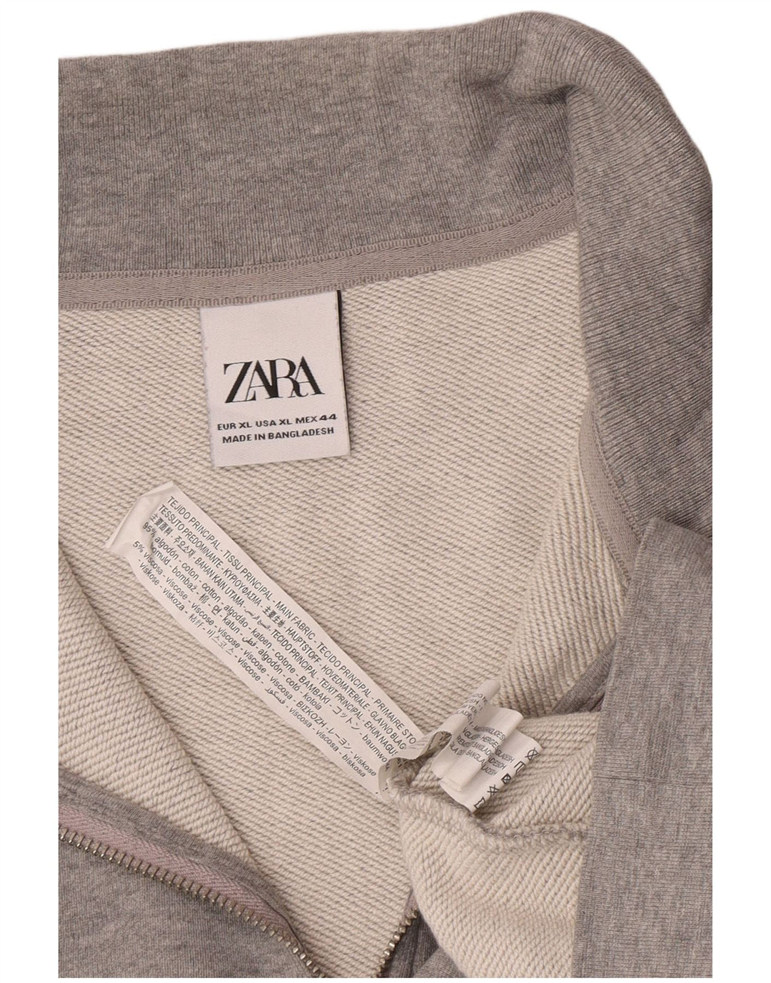 Zara Homme Zip Neck Sweatshirt Jumper XL Gris Coton