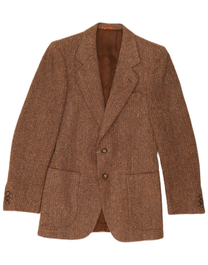 vintage Homme 2 Bouton Blazer Veste IT 44 XS Marron Herringbone Laine