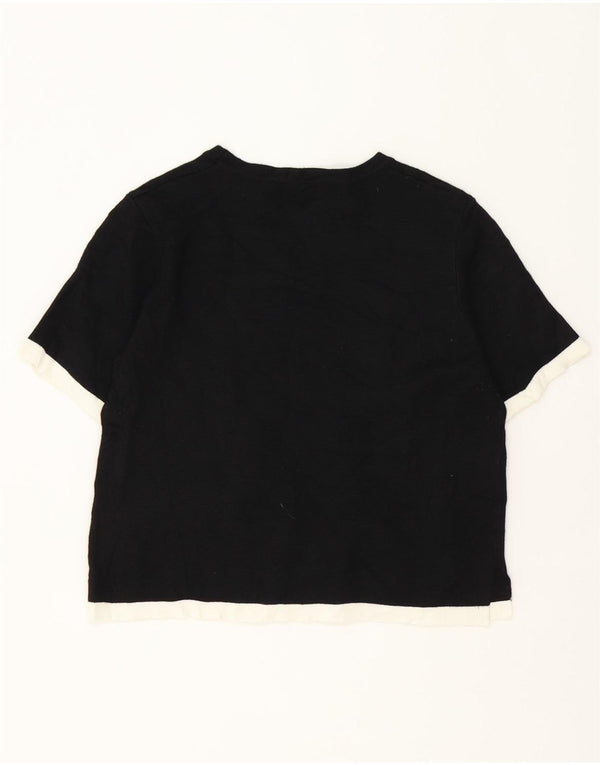Zara Womens Crop T-Shirt Top UK 12 Medium Noir Colorblock Viscose