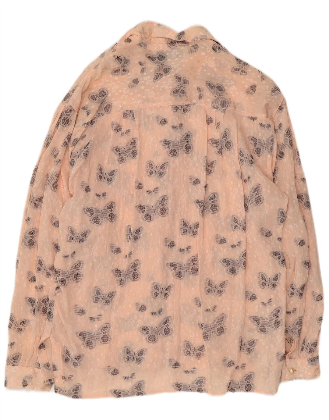 VINTAGE Femme Chemise Graphique Blouse UK 16 Grand Papillon de Soie Rose