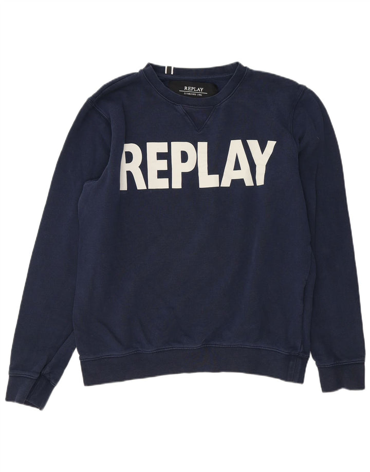 Replay Sweat-shirt graphique pour hommes, grand, bleu marine, coton