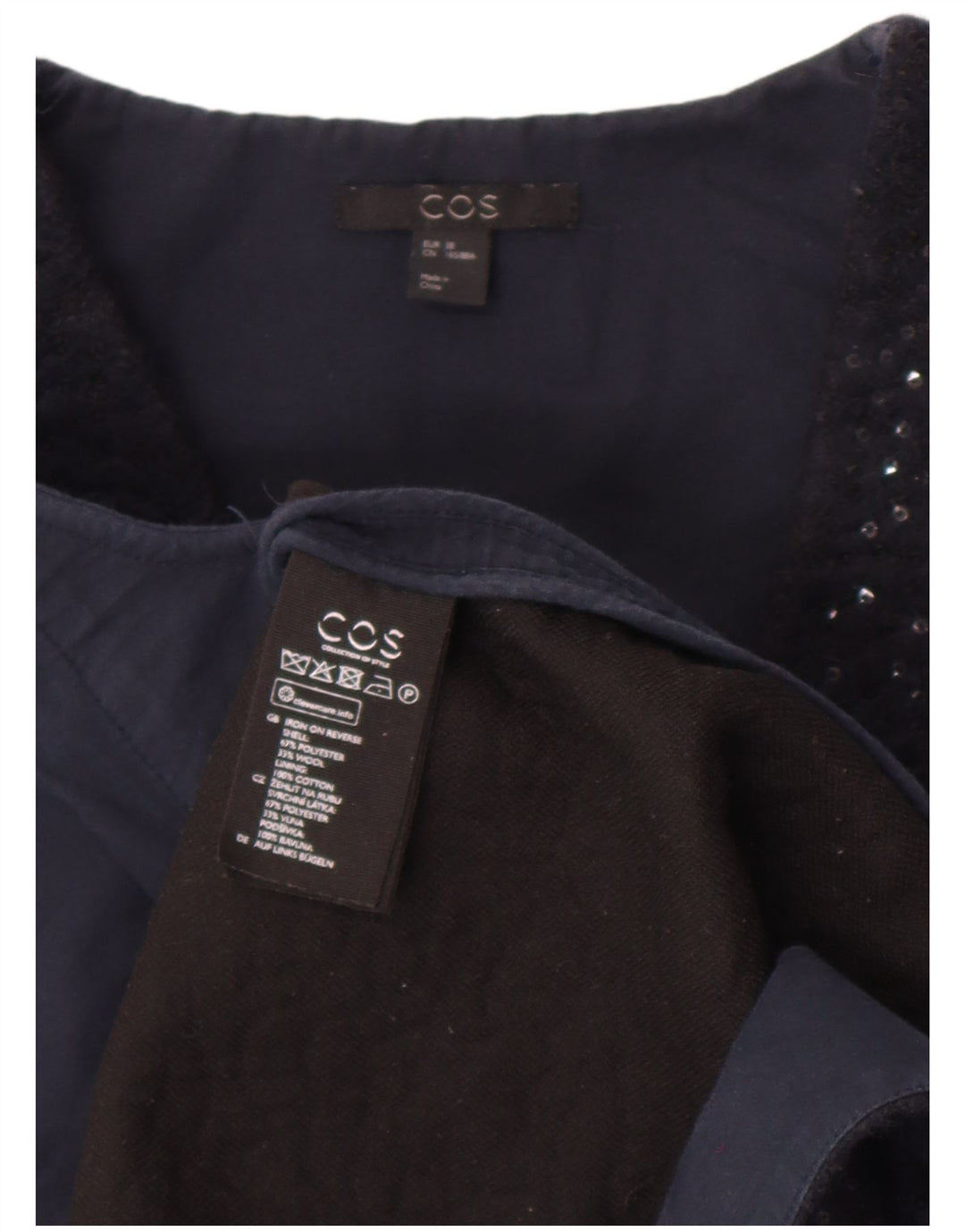 Cos Robe droite sans manches à paillettes pour femme EU 38 Bleu marine moyen Polyester