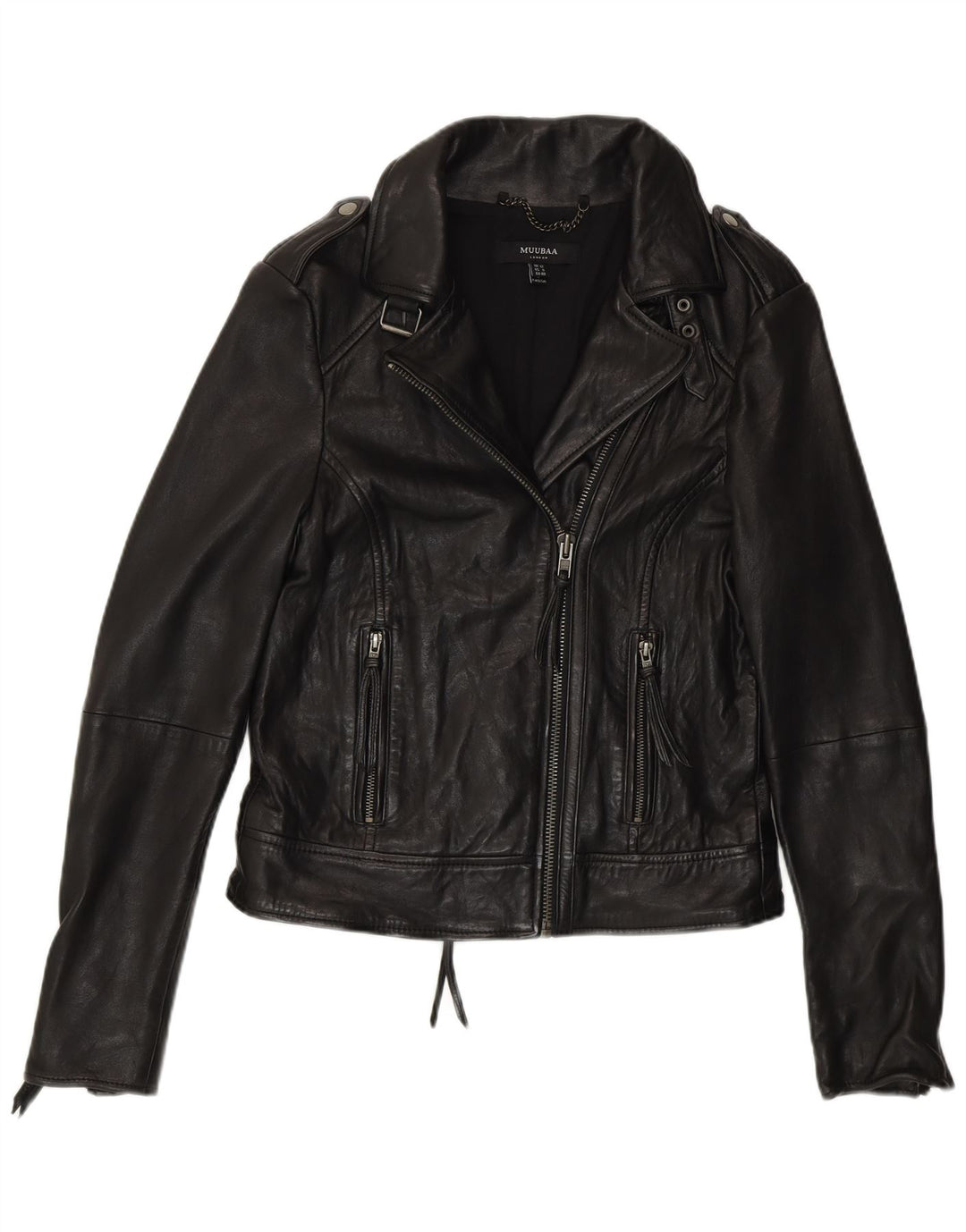 Muubaa Veste de motard en cuir pour femme UK 12 Cuir noir moyen