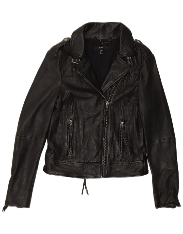 Muubaa Veste de motard en cuir pour femme UK 12 Cuir noir moyen