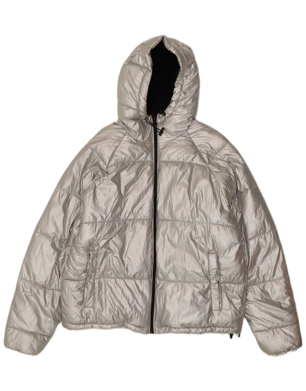 Zara Veste matelassée à capuche surdimensionnée pour femme EU 38 Petit nylon argenté
