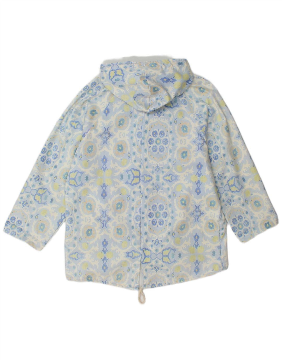 VINTAGE Veste Parka à capuche femme UK 16 Grand coton floral bleu