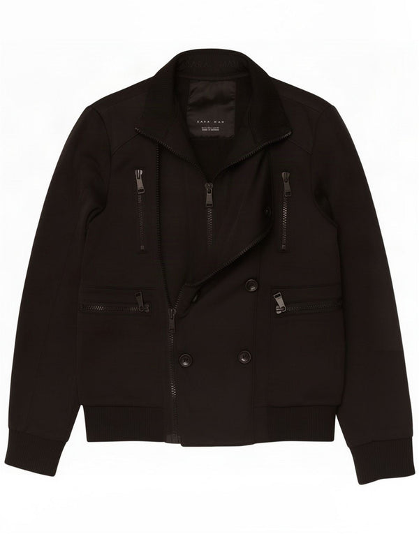 Zara Veste Bomber Homme UK 40 Large Noir Polyester