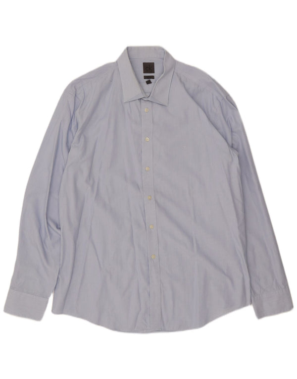 Calvin Klein Jeans Chemise slim fit pour homme Taille 45 17 3/4 XL Bleu à fines rayures