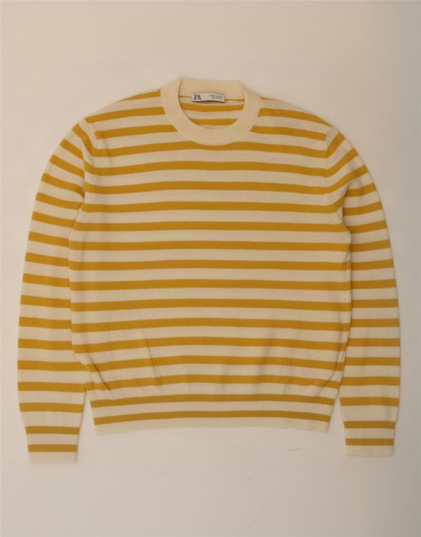 Zara Pull ras du cou pour femme UK 44 en polyamide rayé jaune moyen