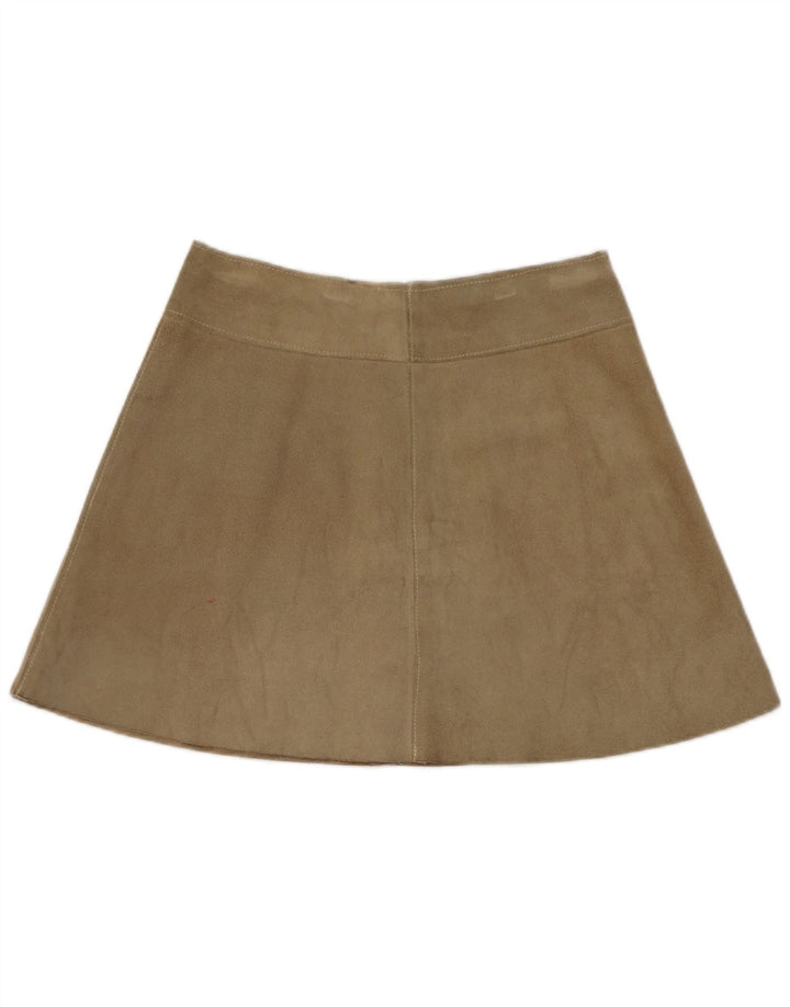 vintage Femme Daim Mini Jupe W28 Cuir Kaki Moyen